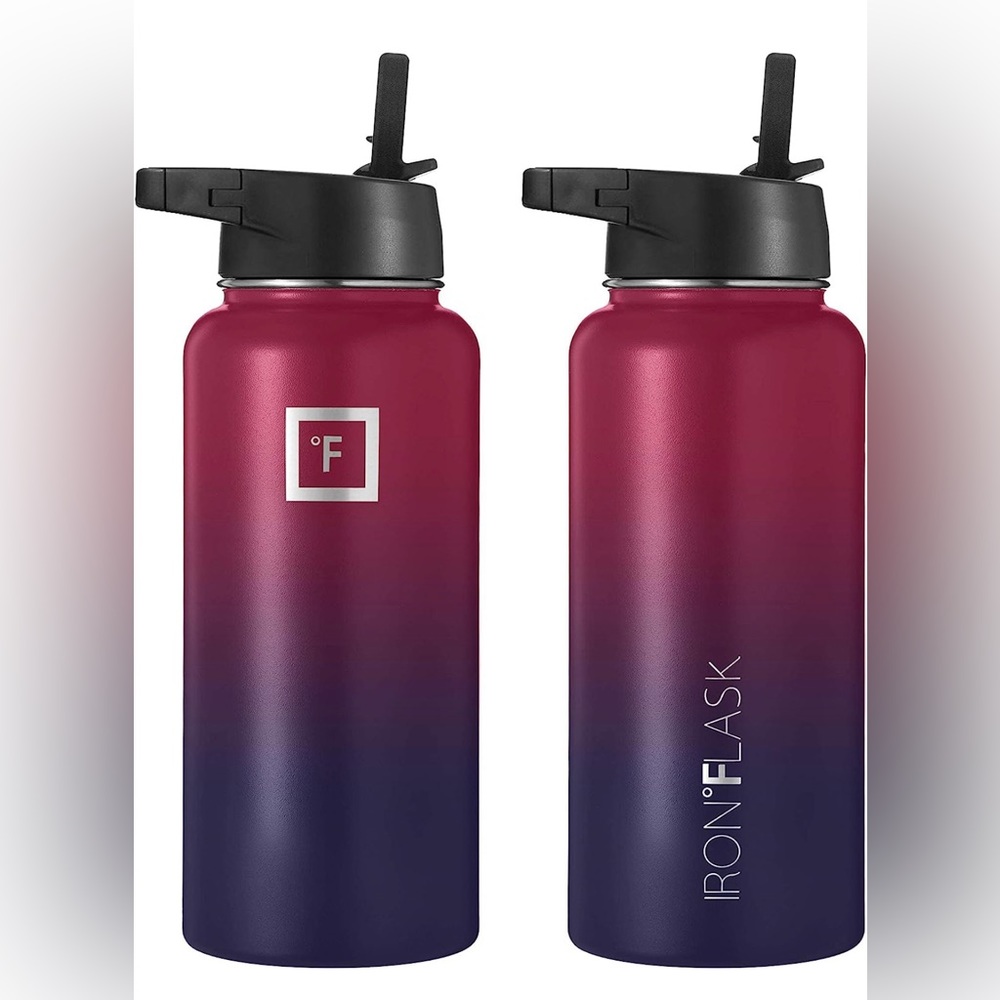 IRON °FLASK Sports Water Bottle 3 Lids (Straw Lid), Leak Proof, Stainless Steel